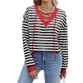 Womens Striped Oversized Sweatshirt Color Block Crew Neck Long Sleeve Casual Loose Pullover Top Black & Red XL. 