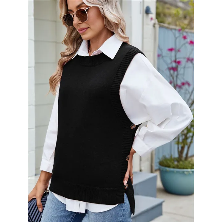 Womens%20Crew%20Neck%20Bowknot%20Solid%20Color%20Button%20Side%20Slit%20Pullover%20Tops%202025%20Cute%20Knitted%20Fashion%20Sweaters%20-%20Image%205