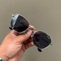 Elegant Men's Classic  Silver Frame Sunglasses with Black Lens - Hi-Quality Fashion Eyewear. 