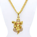 Gold Plated Panchadhatu Chain With Ruby And White Stone Ganesh Locket For Women | Gold Plated Necklace With Pendant For Women. 