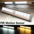 10LED Strip Light Auto Switch Cabinet Wardrobe Stairway Drawer PIR Motion Sensor Pure White. 