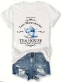 LibishopNew Vintage Tea Time Graphic Women's T-Shirt Neck, Short Sleeve, Casual Summer Fashion with |Lady Whistledown's Tea House| Print. 
