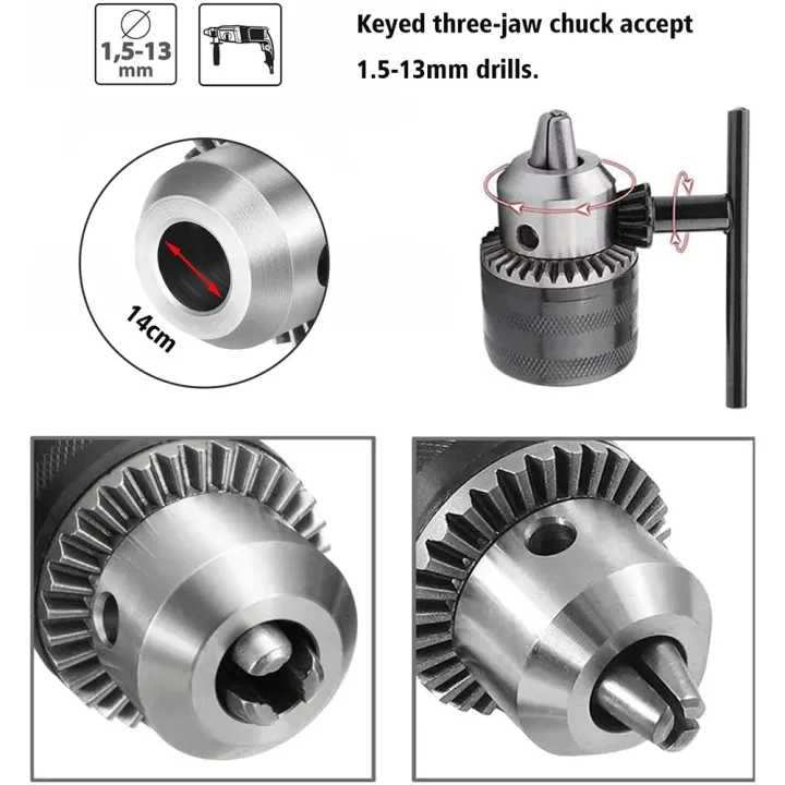 Kqueebee%201.5-13mm%20Drill%20Chuck%201/2-20%20UNF%20with%20SDS%20Plus%20Adapter%20and%20Collet%20Key%20Drill%20Chuck%20for%20Drilling%20Electric%20Drill%20Conversion%20-%20Image%204