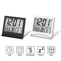 OUMERY Electronic Folding LCD Digital Alarm Clock Desktop Temperature Hygrometer Clock Weather Station Desk Table Clock Black. 
