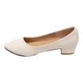 White Vinci Block Heel Closed Shoes For Women. 