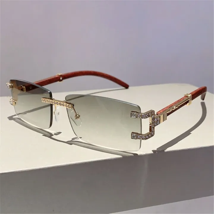 Vintage%20Wood%20Diamonds%20Punk%20Sunglasses%20Rhinestone%20Frameless%20Women's%20Rimless%20Sun%20Glasses%20Rectangle%20Square%20Eyewear%20for%20Beach%20Travel%20Streetwear%20-%20Image%204