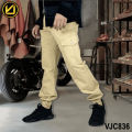 VIRJEANS (VJC836) Cargo Box Joggers 6 Pocket Pant For Men-Cream. 