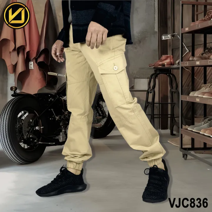 VIRJEANS%20(VJC836)%20Cargo%20Box%20Joggers%206%20Pocket%20Pant%20For%20Men-Cream%20-%20Image%202