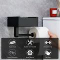 Black Stainless Steel Toilet Paper Holder with Wipes Dispenser ,Mobile phone rack for Bathroom with Wipe Storage Shelf Keep Your Wipes Out of Sight - Wall Mount Paste Mount. 