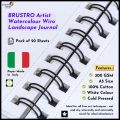 BRUSTRO Artist 100% Cotton Watercolour Wiro Bound Landscape Journal Cold Pressed 300 GSM, A5 - (20 Sheets). 