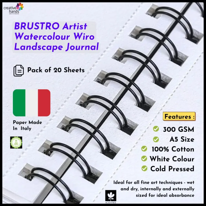 BRUSTRO%20Artist%20100%25%20Cotton%20Watercolour%20Wiro%20Bound%20Landscape%20Journal%20Cold%20Pressed%20300%20GSM,%20A5%20-%20(20%20Sheets)%20-%20Image%203
