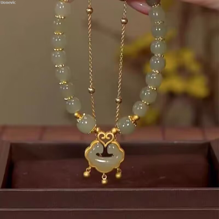 Uonevic%20Fashion%20Jewelry%20Double%20Layer%20Bracelet%20Women's%20Chain%20Chinese%20Style%20Auspicious%20Portable%20Cloud%20Bell%20Pendant%20Beaded%20Hand%20Auspicious%20Jade%20Antique%20Bell%20-%20Image%203