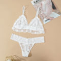 Women Lace Bra Set  Non Padded Sexy Wire Free Lingerie Hollow Out G-String Underwear Set Transparent Bra Set. 