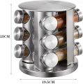 Spice Carousel with 12 Spice Jars (Empty), Stainless Steel Spice Rack, 360 ° Rotatable Spice Rack, Standing Spice Rack with Spice Containers. 