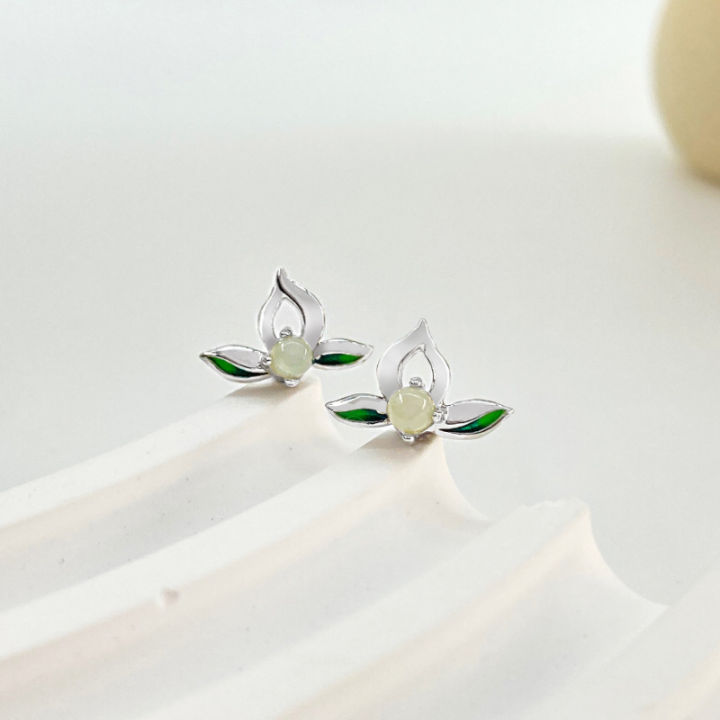 %E3%80%90Top%20Picks%E3%80%91New%20Chinese%20Natural%20Hetian%20Jade%20Lotus%20Ear%20Stud%20Women's%20Advanced%20Earrings%20Simple%20Elegant%20Glue%20Dropping%20Earrings%20-%20Image%203