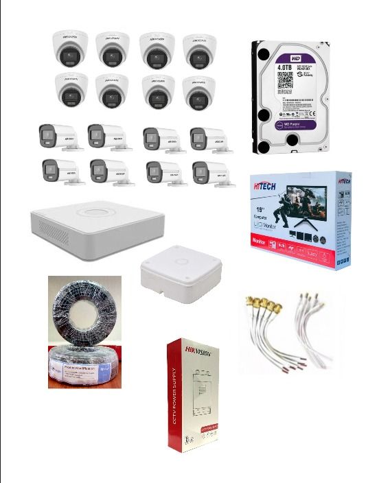 Hikvision Color Night Vision 16 Channel HD Audio ColorVU CCTV Package with DVR,4 TB Hard Disk & 19" Monitor