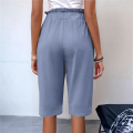 Women's solid color button casual pants Light blue XXL. 