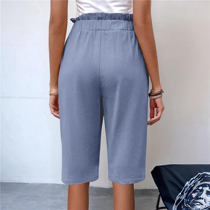 Women's%20solid%20color%20button%20casual%20pants%20Light%20blue%20XXL%20-%20Image%204