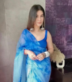 Saree For Women. Organza Party-Wear Bollywood Stylish Lightweight Saree Pink & Blue With Unstitched Blouse. 