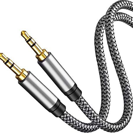 3.5mm Nylon Braided 3 Pole Jack Audio Auxiliary Input Adapter Male to Male Aux Cable 1M for Headphones, Car, Home Stereos, Speaker, Echo & More