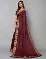 Fabdale Lycra Blend Saree with Floral & Geometric Prints, Lace & Tassels | Dark Brown (SMH-022). 