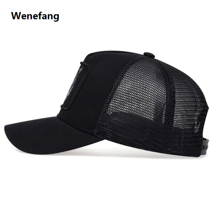 Wenefang Hip Hop Black wolf Embroidery Baseball Caps Summer Mesh Snapback Hats For Women Men casquette Trucker Cap