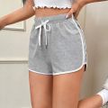 Girls Elastic Waist Contrast Binding Shorts-Light Grey. 