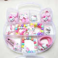 Childrens Hair Accessories Set Gift Cute KT Cat Necklace Bracelet Ring Ear Clips Girls Jewelry Prizes. 