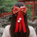 Sweet Red Bow Ribbon Hair Clip Tassel Ribbon New Year Hairpin Plush Pompom Hanfu Hair Ornamen Children's Headwear. 