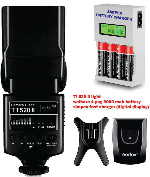 GODOX TT520 II With Charger & Battery for Canon Nikon Sony Pentax Olympus Fujifilm Panasonic DSLR Cameras with Hot Shoe