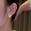 【VisioN Super Shop】Enacolor Bow Tie Ball Pearl Classic Earrings for Women Fashion Minimal Design Drop Earring For. 
