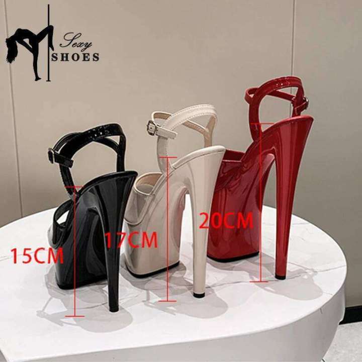 20CM 17 15cm Super High Heeled Nightclub Thin Heels Womens Platform Sandals Ankle Buckle Pole Dancing Shoes Plus Size