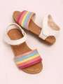 1 Pair Of Childrens able Cute Neutral Rainbow Colored Comfortable Flat Sandals, Suitable For Summer Baby Girls To Go On Vacation, Beach, Family Gatherings, And Wear. 