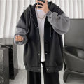 Hong Kong style cardigan coat men's 2021 Autumn New Korean trend stitching loose hooded vests tide a generation of hair. 