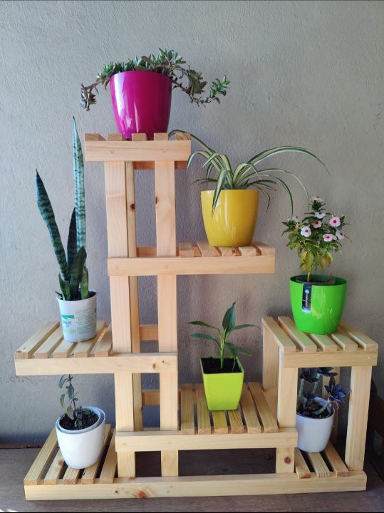 Multi Tier Indoor Wooden Pine Wood Plant Stand Flower Pot Rack | 7 Tier Flower Pot Stand | Wooden Flower Pot Stand