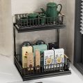 Multifunctional Carbon steel Under Sink Organiser Upgraded 2 Tier Kitchen Organizer Black/White Sink Storage Shelf Bathroom. 