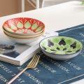 2Pcs Ceramic Flat Dinner Plates Dinnerware Tableware Shallow Bones Cat Bowls Bohemian Style Round Fruit Dish Cat Food. 