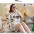 DISICHEN Three-Piece Set Women Sleepwear Silk Short-Sleeved Trousers Pajamas Ladies Cartoon Bear Cherry Lapel Cardigan Nightwear 2025 New. 