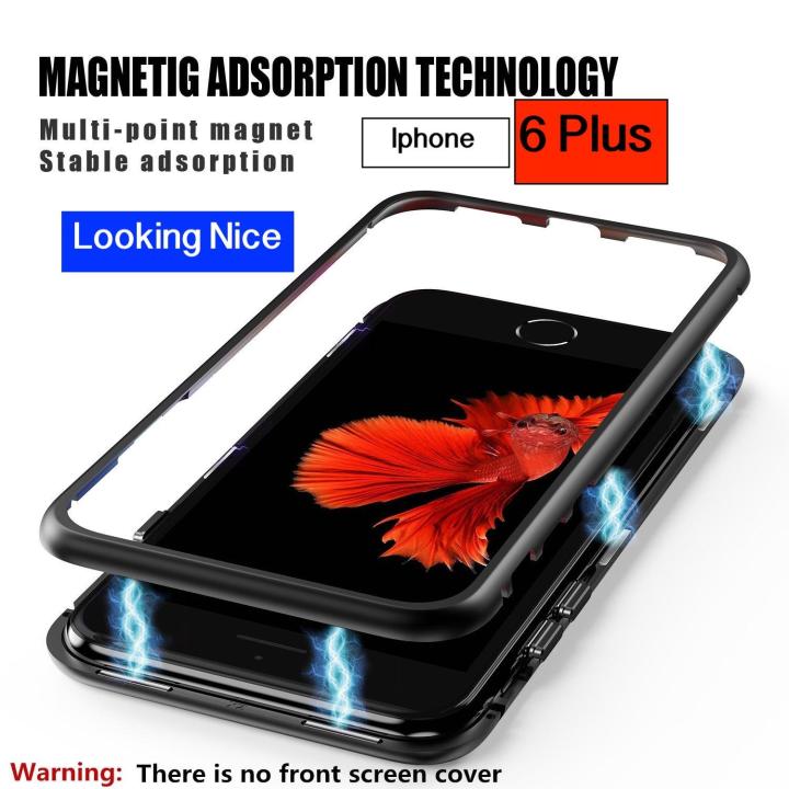 iPhone 6 Plus/6s Plus Case, Magnetic Case Metal Frame Tempered Glass Back with Built-in Magnet Cover for Apple iPhone 6 Plus,iPhone 6s Plus (Clear Black)