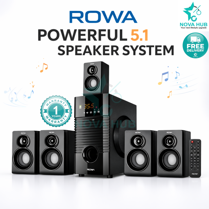 Rowa Singapore RH-5867 5.1 CH Home Theater System | 5 in 1 Multimedia Speaker | 95W RMS Powerful Bass | Bluetooth | USB | SD Card | FM Tuner | LED Display | Remote Control | Big Speaker for TV & Games | Your Next Lifestyle Upgrade at Nova Hub | NovaHub