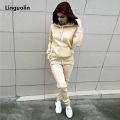 Linguolin Casual Tracksuit Women's Clothing Two-piece Tracksuit Plus Size Sets Warm suit for women Workout Set Top Pants. 