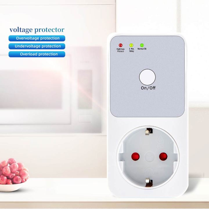 Overspanningsbeveiliging Automatische spanningsbeveiliging Socket AC 220 V Verstelbare 16A Power Surge Protector Universeel/EU/UK/Plug Socket Voltage Veilig Koelkast Beschermen (EU Geen Display