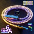 【Fast Charging+Ready stock+COD】120W Super Fast Charging USB Type C Cable data transmission 180° Rotatable RGB Lighting 6A Micro USB Cable For Smartphone/Car Data Cord. 