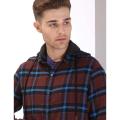 Wrogn Under The Hood Brown Slim Fit Checked Hoodie for men. 