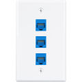 1Pack 3-Port Ethernet Wall Plate, RJ45 Wall Plate with RJ45 Inline Coupler Insert,Cat6 Jack Wall Plate. 
