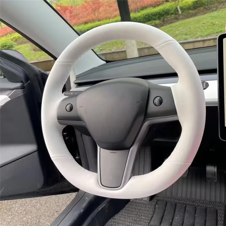 Hand-Stitched%20Car%20Steering%20Wheel%20Cover%20White%20Car%20Accessories%20for%20Model%203%20Model%20X%20Model%20Y%20Model%20S%20-%20Image%203