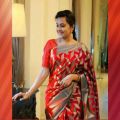 Woven Banarasi Silk Blend Saree (Red). 