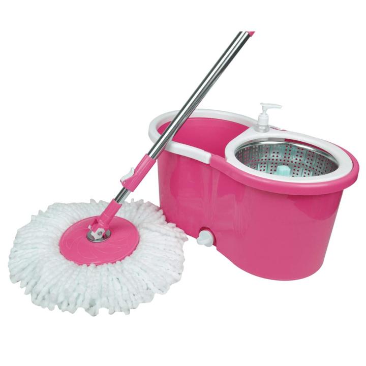 Easy Magic Floor Cleaning Spin Bucket Mop With Dual Microfiber Mop - Pink