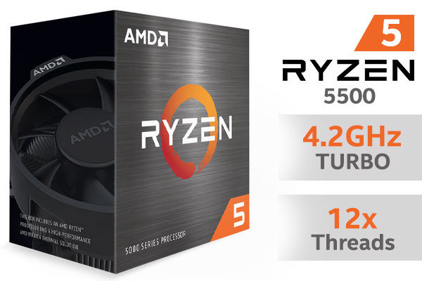 AMD 5000 Series Ryzen 5 5500 Desktop Processor 6 cores 12 Threads 19 MB Cache 3.6 GHz Upto 4.2 GHz Socket AM4