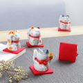Japanese Ceramic Lucky Cat Ornament Fortune Cat Figurine Mini Cat Ceramic Charm Wufu Decoration Desktop Home Decor Creative CF8. 